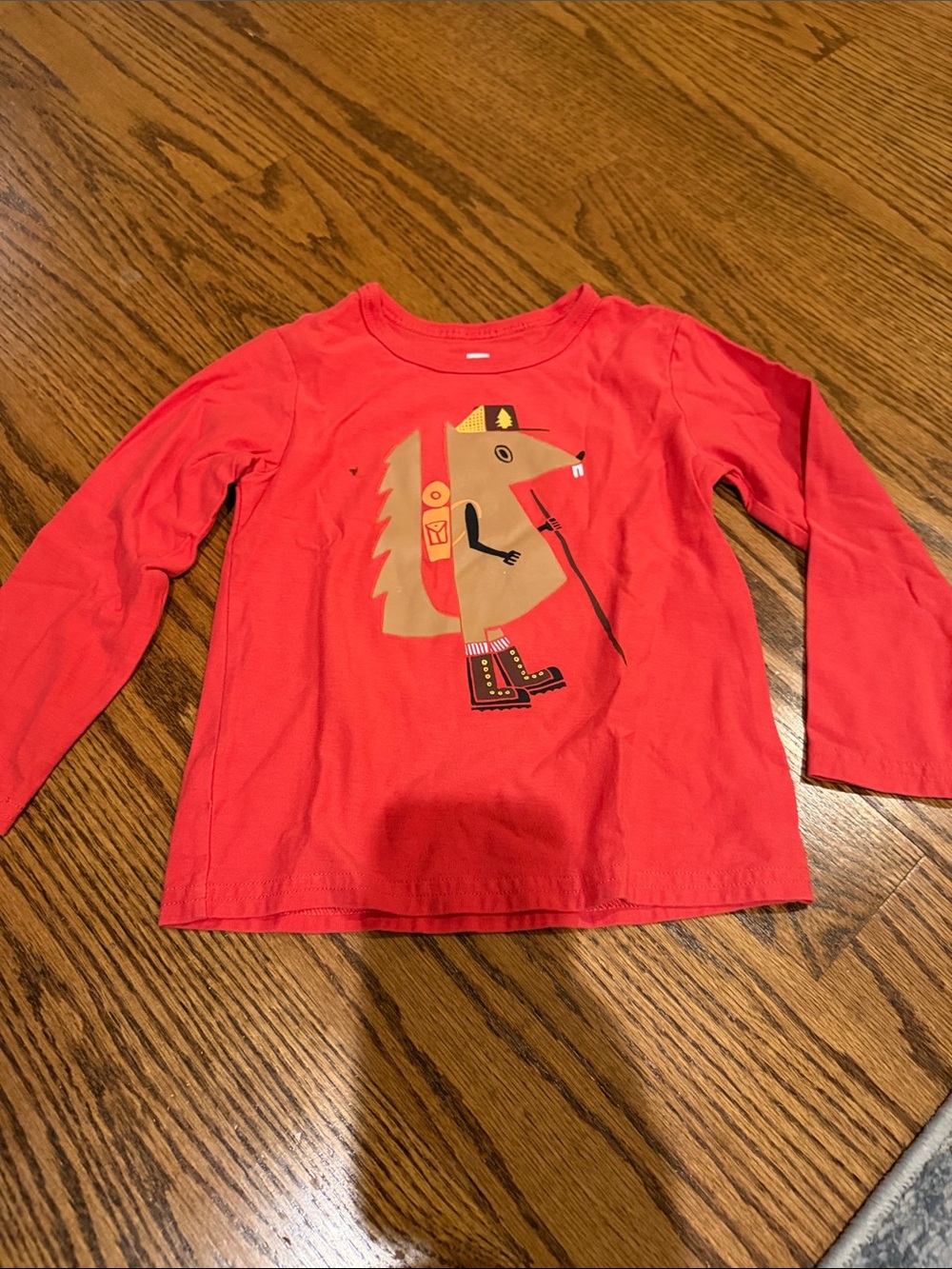 Tea Collection Bright Red Long-Sleeve Tee with Squirrel Scout Graphic